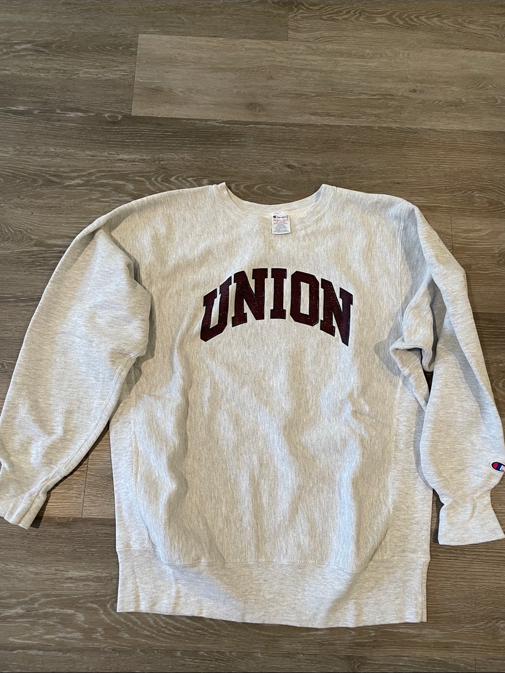 Vintage Champion Light Gray Crewneck Sweatshirt with Maroon UNION made in USA